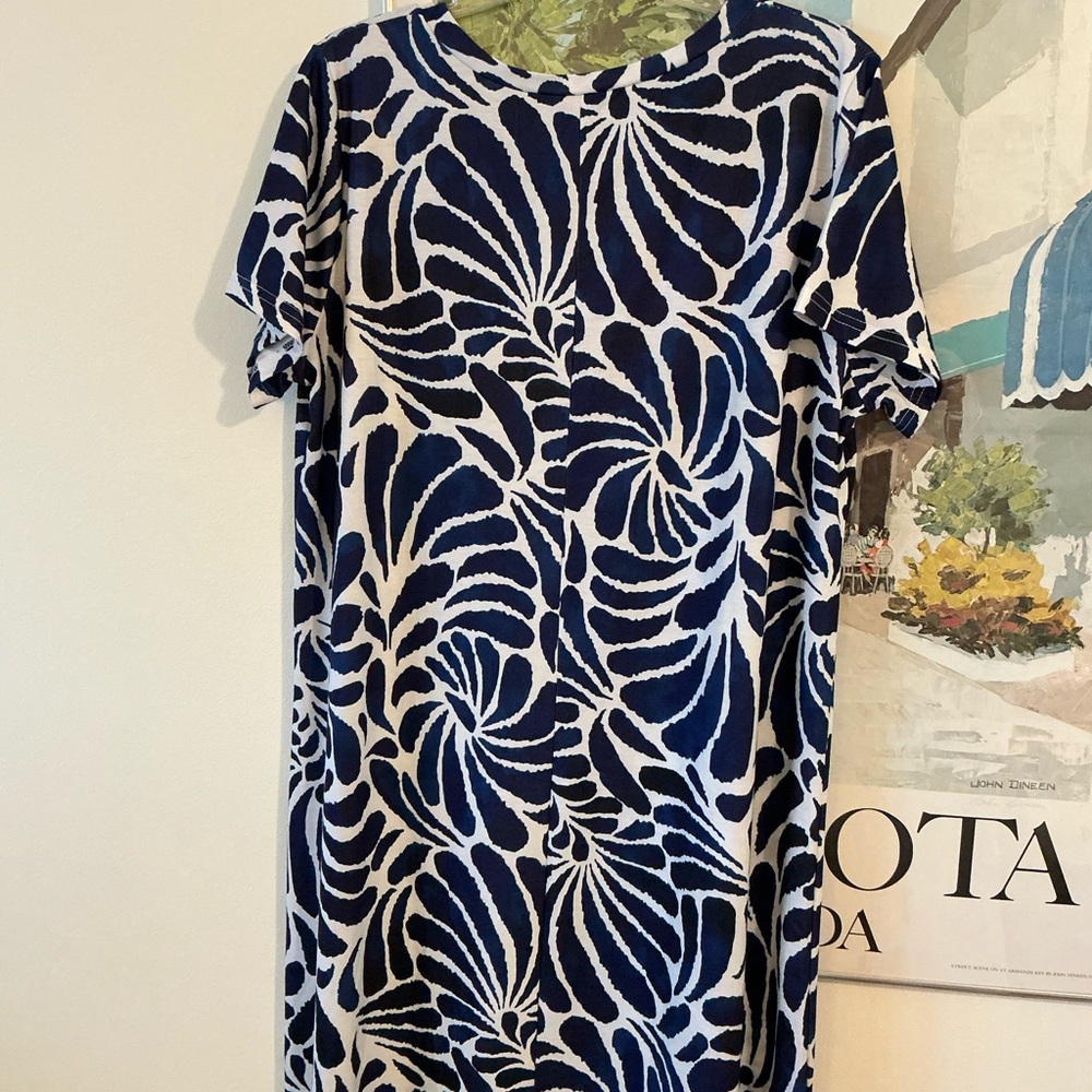 A-Line shift navy & white print stretchy lightweight  2XL pull over 52” long - Picture 3 of 6
